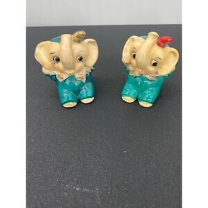 Vintage Mid century ceramic  circus elephant salt pepper shakers  Made in Japan